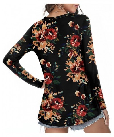 Womens Long Sleeve Fashion Tunic Tops Casual Vneck Shirts Dressy Blouses Brown Floral Black-1 $16.81 T-Shirts