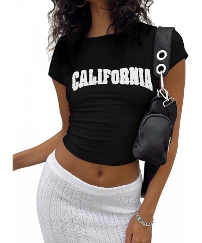 Women's Baby Tees Letter Print Short Sleeve Crop Tops Cute 2000s E-Girl Aesthetics T-Shirts Black $7.64 Tops