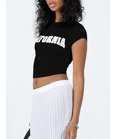 Women's Baby Tees Letter Print Short Sleeve Crop Tops Cute 2000s E-Girl Aesthetics T-Shirts Black $7.64 Tops