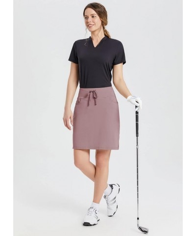 Women's Skorts Skirts 20" Knee Length Cotton Casual High Waist Drawstring Modest Golf Skort with Pocket Burlwood $23.93 Skorts