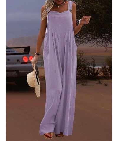 Women Summer Wide Leg Loose Jumpsuit Pockets Romper Pants Suspender 1 Piece Purple $10.75 Jumpsuits