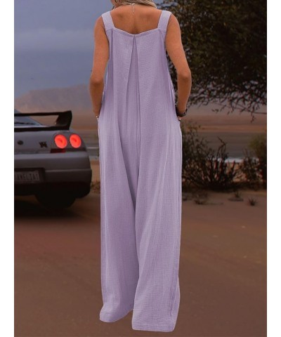 Women Summer Wide Leg Loose Jumpsuit Pockets Romper Pants Suspender 1 Piece Purple $10.75 Jumpsuits