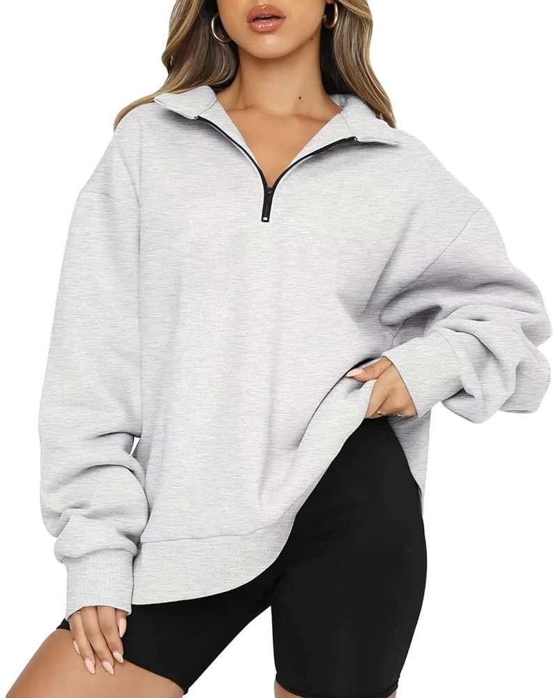 Womens Oversized Pullover Sweater Quarter Zip Hoodies Long Sleeve Sweatshirt Casual Blouses Coats Y2K Clothes Gray $16.13 Hoo...