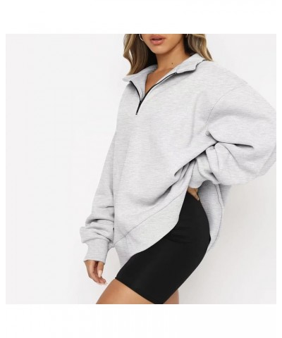 Womens Oversized Pullover Sweater Quarter Zip Hoodies Long Sleeve Sweatshirt Casual Blouses Coats Y2K Clothes Gray $16.13 Hoo...