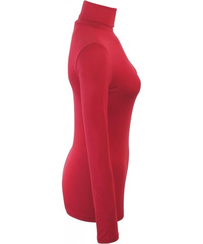 Womens Turtleneck Long Sleeve Basic Solid Fitted Shirt with Stretch 0157_red $10.78 Others