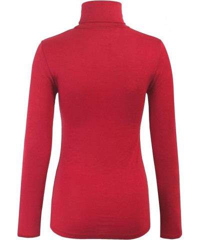 Womens Turtleneck Long Sleeve Basic Solid Fitted Shirt with Stretch 0157_red $10.78 Others