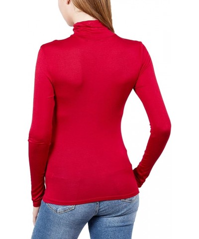 Womens Turtleneck Long Sleeve Basic Solid Fitted Shirt with Stretch 0157_red $10.78 Others