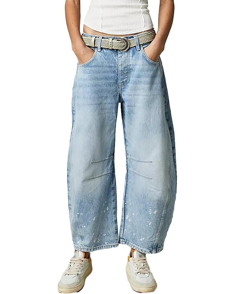 Women Vintage Mid Waist Jeans Wide Leg Loose Boyfriend Denim Cropped Pants Straight Leg Mid Rise Y2k Barrel Jeans C Light Blu...