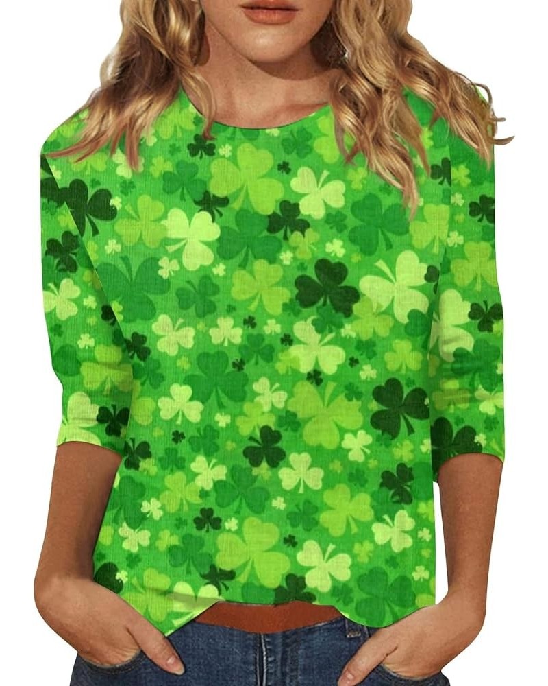 Womens St Patricks Tops 3/4 Sleeve 2024 Summer Plus Size Going Out Tunic Loose Round Neck Fashion Tshirts 8-dark Green $6.76 ...