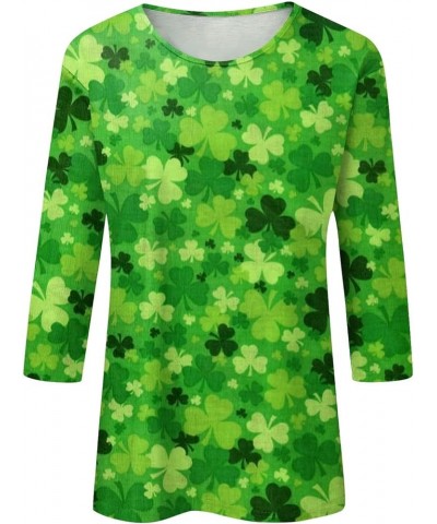 Womens St Patricks Tops 3/4 Sleeve 2024 Summer Plus Size Going Out Tunic Loose Round Neck Fashion Tshirts 8-dark Green $6.76 ...