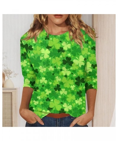 Womens St Patricks Tops 3/4 Sleeve 2024 Summer Plus Size Going Out Tunic Loose Round Neck Fashion Tshirts 8-dark Green $6.76 ...