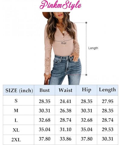 Womens Button Up Lace Long Sleeve Bodysuit Tops Casual Ribbed V Neck Henley Shirts Blue $11.13 Bodysuits