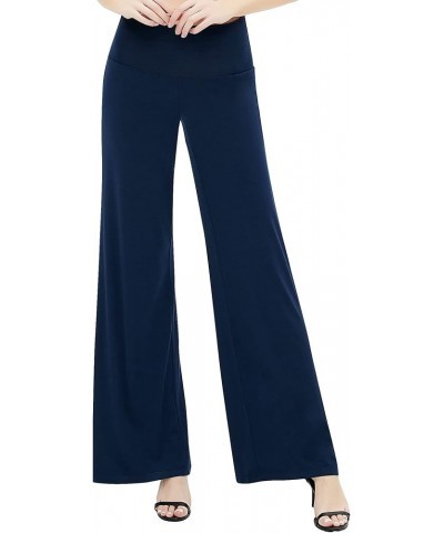 Women's Dress Pants Solid Wide Leg Casual Sport Trousers Straight Leg High Waist Stretch Pants Navy Blue $11.64 Pants