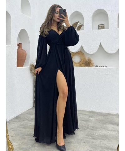 Women's Off The Shoulder Long Sleeve Chiffon Bridesmaid Dresses Long Slit Spaghetti Strap Formal Party Dress Red $32.50 Others