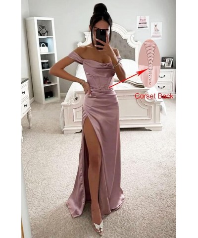 Off Shoulder Prom Dresses for Women 2024 Long Satin Mermaid with Slit Formal Party Gown ABCDF-4 Wisteria $24.75 Dresses