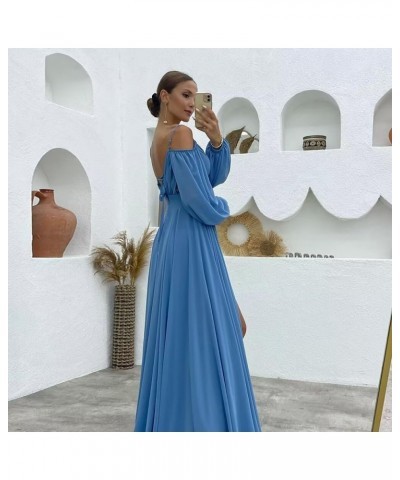 Women's Off The Shoulder Long Sleeve Chiffon Bridesmaid Dresses Long Slit Spaghetti Strap Formal Party Dress Red $32.50 Others