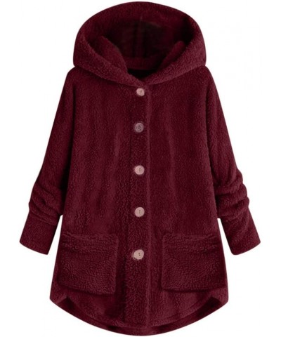 Women's Winter Fleece Coat With Fur Plus Size Warm Coats Thicken Zip Up Hooded Jacket Casual Lightweight Outwear A10✱wine $9....