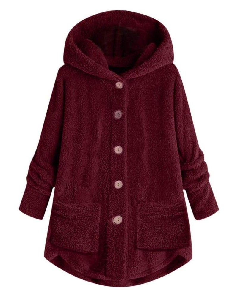 Women's Winter Fleece Coat With Fur Plus Size Warm Coats Thicken Zip Up Hooded Jacket Casual Lightweight Outwear A10✱wine $9....