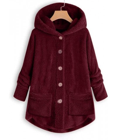 Women's Winter Fleece Coat With Fur Plus Size Warm Coats Thicken Zip Up Hooded Jacket Casual Lightweight Outwear A10✱wine $9....