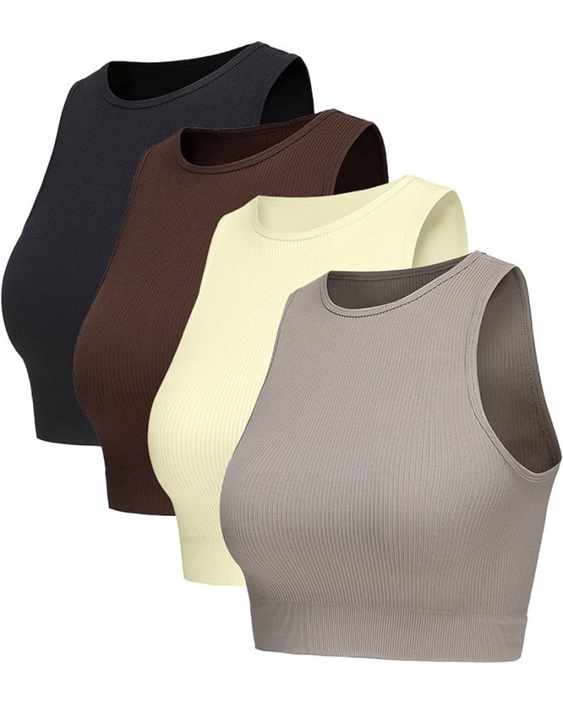 Women's Tank Ribbed Seamless Tops Workout Shirts Sleeveless Yoga Crop Top Black-brown-beige-gray $12.74 Activewear