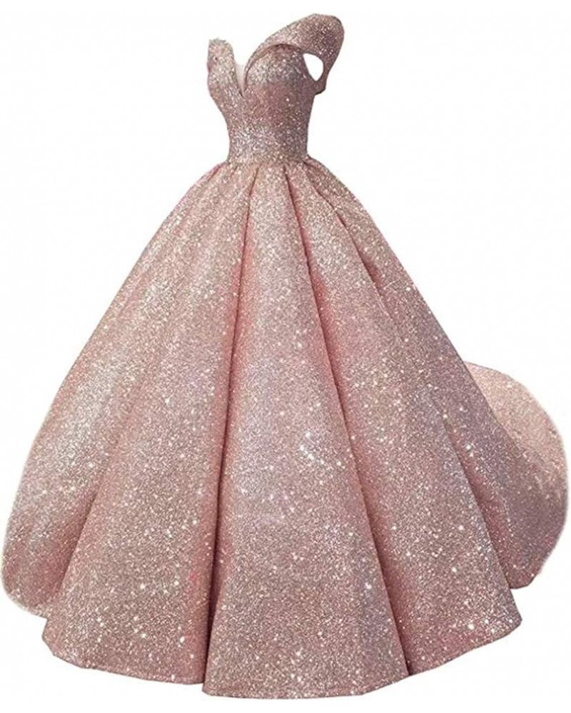 Women's Off Shoulder Glitter Dress V Neck Prom Ball Gown Al016 Rose Gold 5 $48.40 Dresses