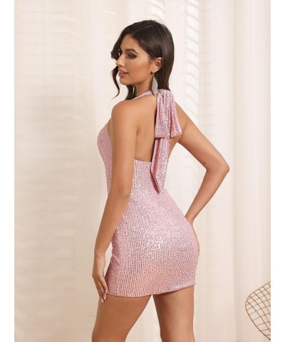 Halter Sequin Homecoming Dress Short Backless Cocktail Party Dresses for Women CYM204 A-gold $22.14 Dresses