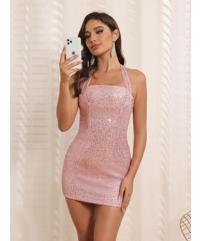 Halter Sequin Homecoming Dress Short Backless Cocktail Party Dresses for Women CYM204 A-gold $22.14 Dresses