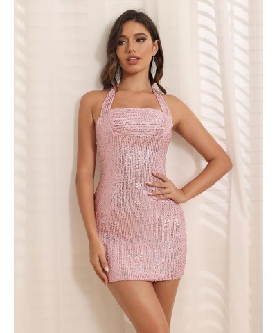 Halter Sequin Homecoming Dress Short Backless Cocktail Party Dresses for Women CYM204 A-gold $22.14 Dresses