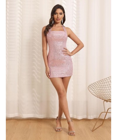 Halter Sequin Homecoming Dress Short Backless Cocktail Party Dresses for Women CYM204 A-gold $22.14 Dresses