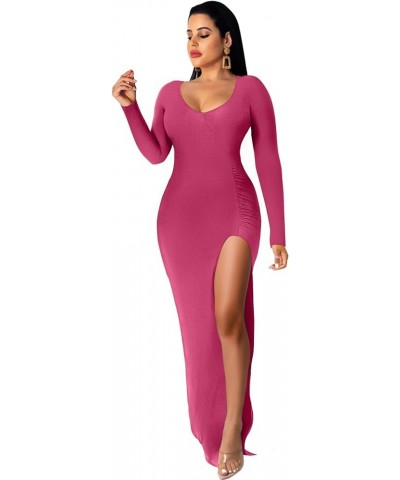 Women's Long Sleeve Dress Midi Casual V Neck Dresses Waist Ruched Bodycon Side Slit Cocktail Party Dress Rosered $22.41 Dresses