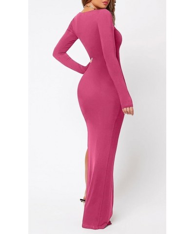 Women's Long Sleeve Dress Midi Casual V Neck Dresses Waist Ruched Bodycon Side Slit Cocktail Party Dress Rosered $22.41 Dresses