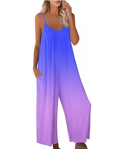 Spaghetti Strap Jumpsuits For Women Sexy Summer Sleeveless Baggy Bib Overall Printed Casual Wide Leg Pants Romper 03 Purple $...