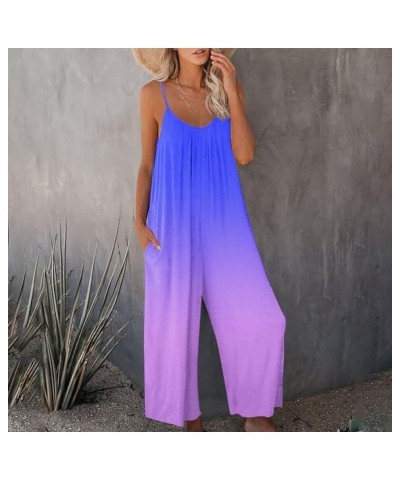 Spaghetti Strap Jumpsuits For Women Sexy Summer Sleeveless Baggy Bib Overall Printed Casual Wide Leg Pants Romper 03 Purple $...