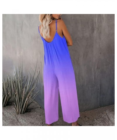 Spaghetti Strap Jumpsuits For Women Sexy Summer Sleeveless Baggy Bib Overall Printed Casual Wide Leg Pants Romper 03 Purple $...