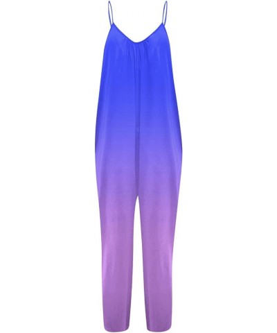 Spaghetti Strap Jumpsuits For Women Sexy Summer Sleeveless Baggy Bib Overall Printed Casual Wide Leg Pants Romper 03 Purple $...