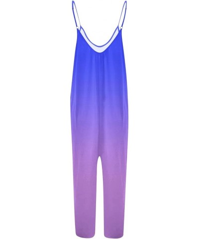 Spaghetti Strap Jumpsuits For Women Sexy Summer Sleeveless Baggy Bib Overall Printed Casual Wide Leg Pants Romper 03 Purple $...