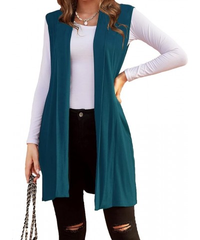 Womens Long Vests Sleeveless Draped Lightweight Open Front Cardigan Layering Vest with Side Pockets Crystal Teal $13.16 Sweaters