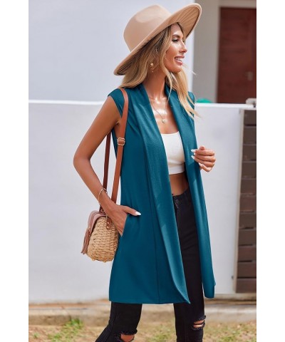 Womens Long Vests Sleeveless Draped Lightweight Open Front Cardigan Layering Vest with Side Pockets Crystal Teal $13.16 Sweaters