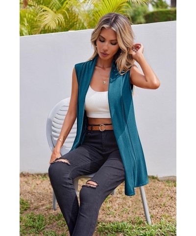 Womens Long Vests Sleeveless Draped Lightweight Open Front Cardigan Layering Vest with Side Pockets Crystal Teal $13.16 Sweaters