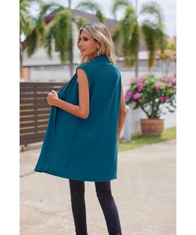 Womens Long Vests Sleeveless Draped Lightweight Open Front Cardigan Layering Vest with Side Pockets Crystal Teal $13.16 Sweaters