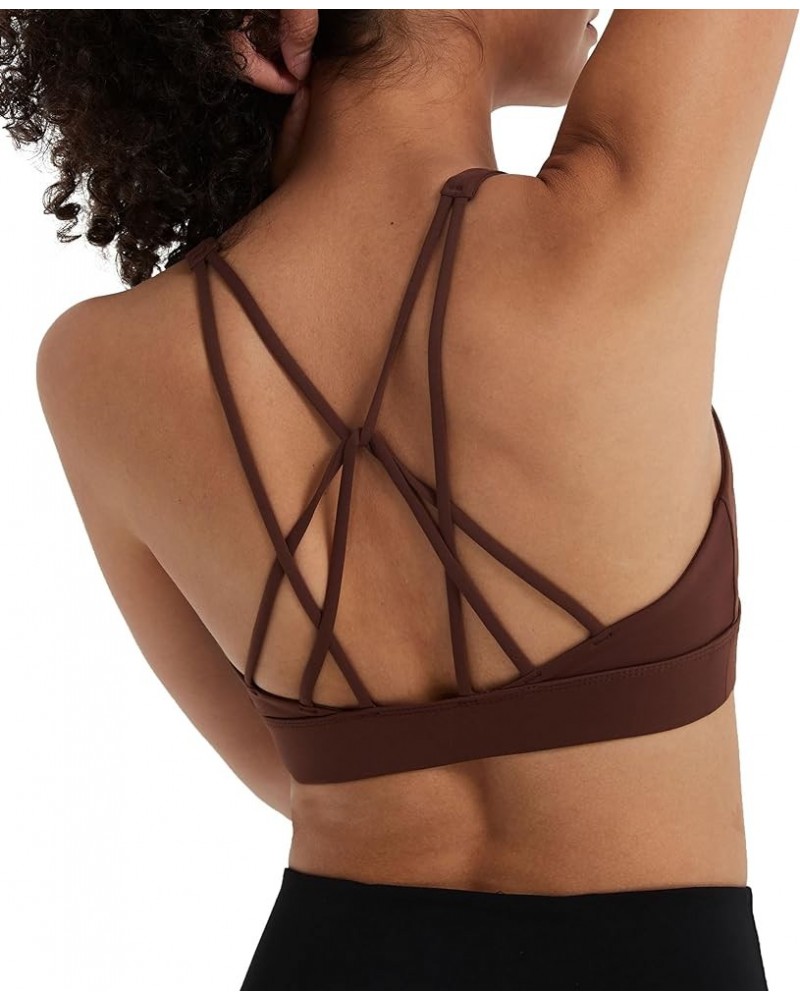 Sports Bra for Women, Sexy Crisscross Back Low Impact Padded Strappy Yoga Bra with Removable Cups Java $12.18 Lingerie