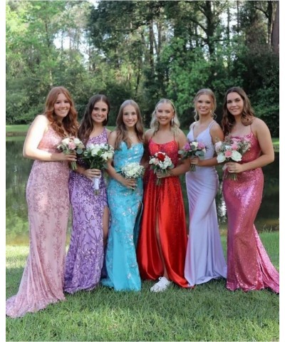 Sparkly Sequin Mermaid Prom Dress 2024 with Slit for Women One Shoulder Formal Evening Gown YZTS141 Burgundy $34.50 Dresses