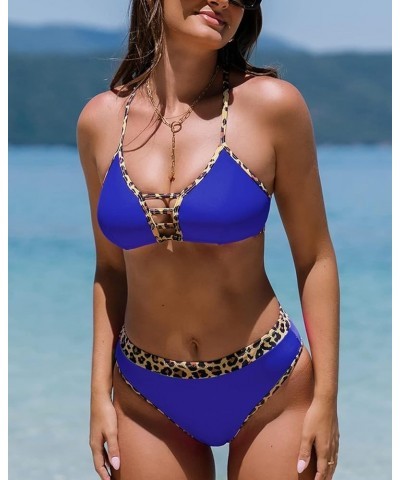 Bikini Sets for Women Patchwork Bathing Suits Front Strappy Two Piece Swimsuit Blue $11.61 Swimsuits