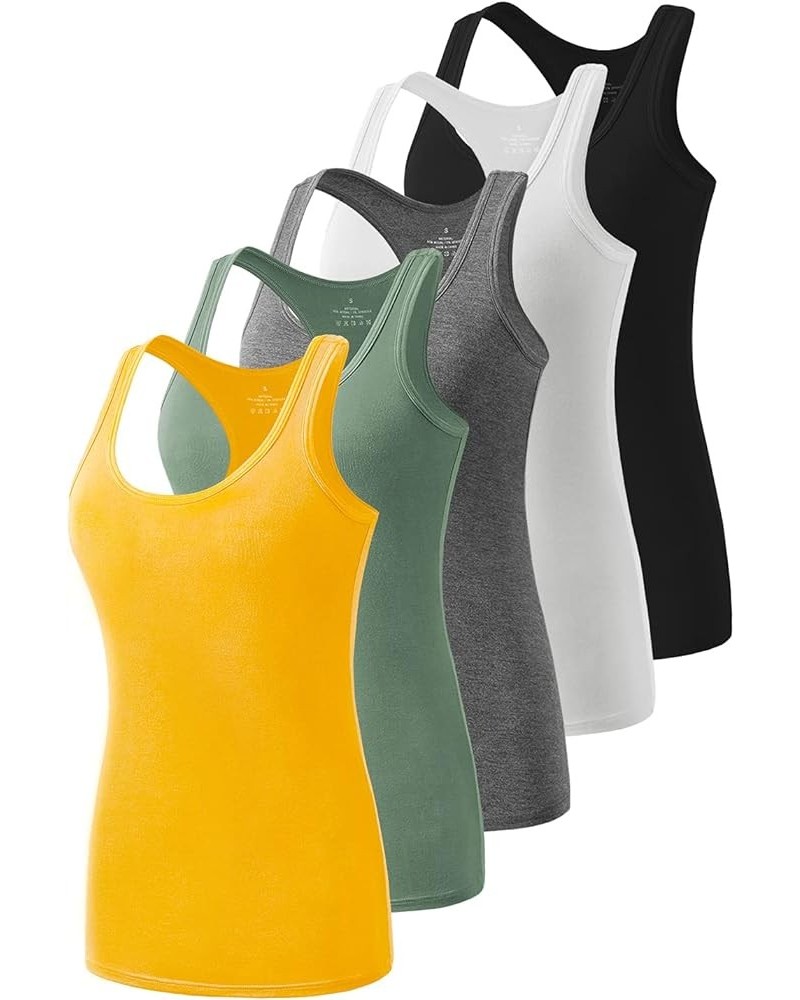 Racerback Workout Tank Tops for Women Basic Athletic Tanks Yoga Undershirt Sleeveless Exercise Tops 4 Pack Black/Grey/White/A...