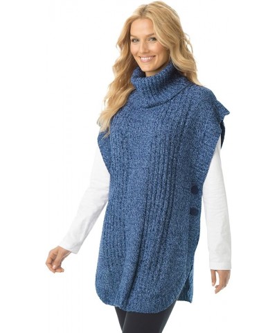 Women's Plus Size Marled Knit Cowl Neck Poncho Sweater Navy Sky Blue Marled $20.52 Sweaters