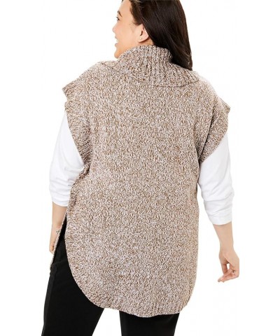 Women's Plus Size Marled Knit Cowl Neck Poncho Sweater Navy Sky Blue Marled $20.52 Sweaters