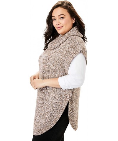 Women's Plus Size Marled Knit Cowl Neck Poncho Sweater Navy Sky Blue Marled $20.52 Sweaters