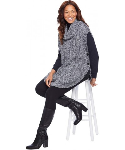 Women's Plus Size Marled Knit Cowl Neck Poncho Sweater Navy Sky Blue Marled $20.52 Sweaters