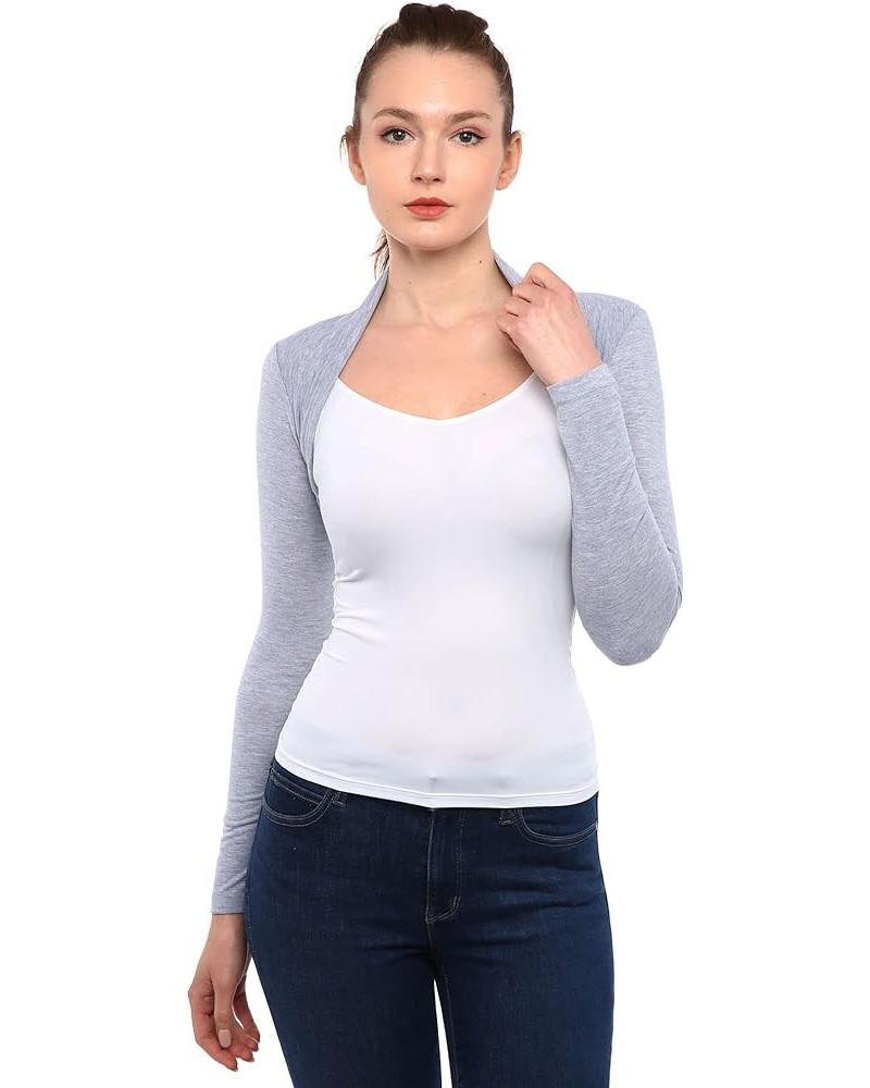 Women Long Sleeve Bolero Shrug Cropped Open Front Cardigan Jacket Light Gray $10.50 Sweaters