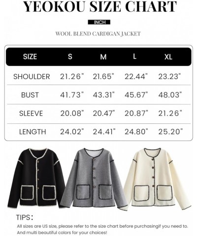 Women Wool Blend Jacket Contrast Color Crew Neck Button Down Cardigan Coat Casual Outwear with Pockets Grey $19.58 Coats